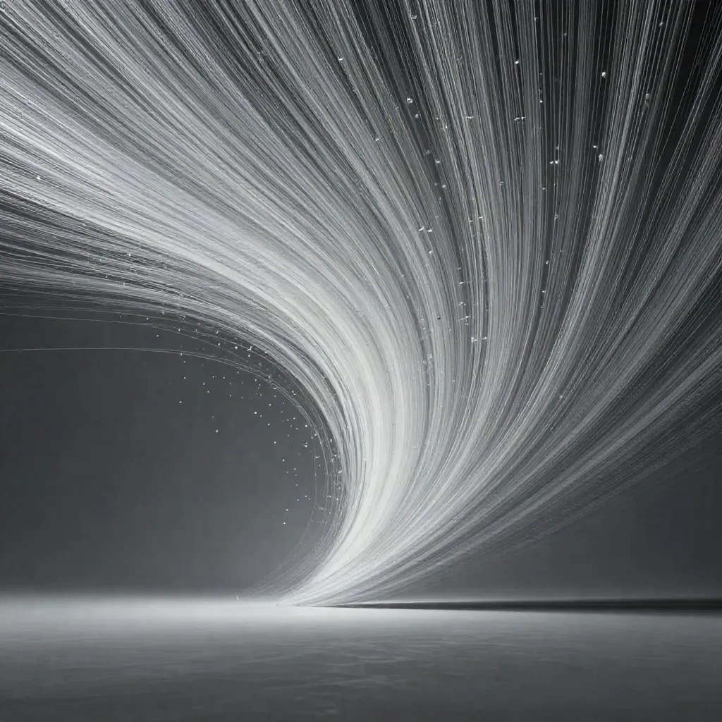 Silver filaments converge into a white bloom in a dark graphite void.
